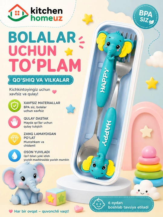 Bolalar uchun qoshiq va vilka to‘plami