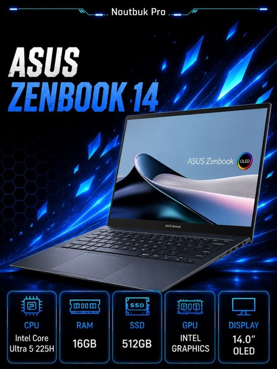 Ноутбук ASUS Zenbook 14 Intel® Core™ Ultra 5 225H RAM 16GB SSD 512GB 14.0″OLED - 