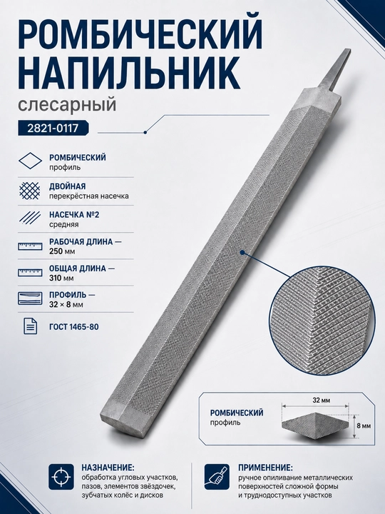 Metall uchun rombsimon egov 2821-0117, 250 mm, №2, GOST 1465-80 - 