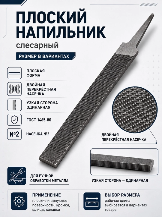 Metall uchun yassi egov №2, GOST 1465-80, uzunligi tanlanadi - 