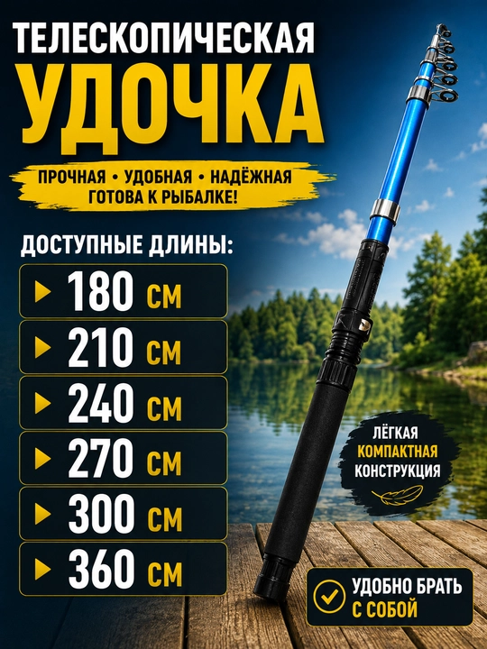 Готовый набор для рыбалки 11 предметов, телескопическая удочка, садок, подставка, снасти