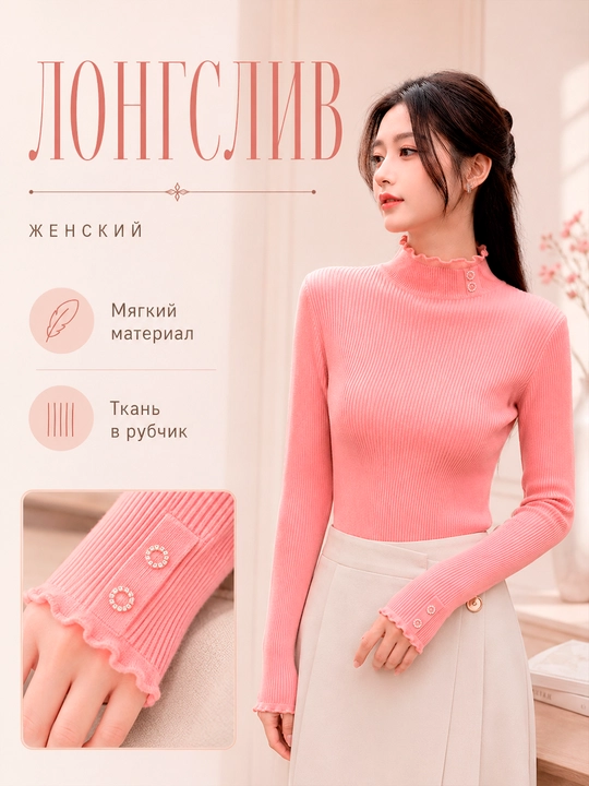 Женский лонгслив с декоративными пуговицами