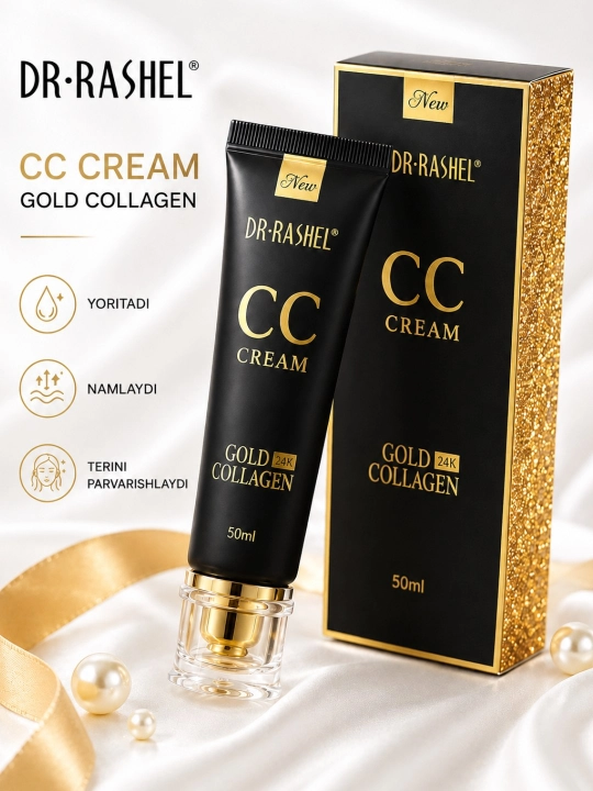 DR.RASHEL CCold Collagen 24K yuz uchun tonal CC krem namlovchi va yorqinlashtiruvchi, 50 ml - 