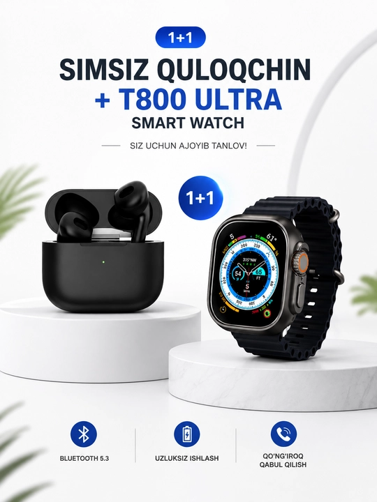 Смарт-часы Smart Watch 8 Big T800 Pro Max, для Android и iPhone, беспроводная зарядка