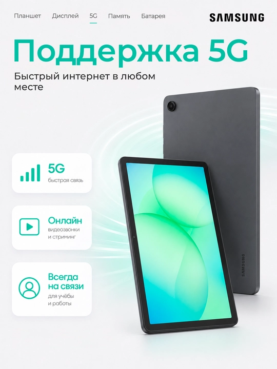 Планшет Samsung Galaxy Tab A11+ 11″ экран, мощный аккумулятор 7040 mA/h
