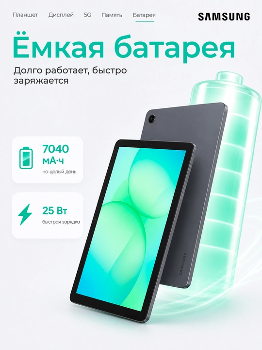 Планшет Samsung Galaxy Tab A11+ 11″ экран, мощный аккумулятор 7040 mA/h
