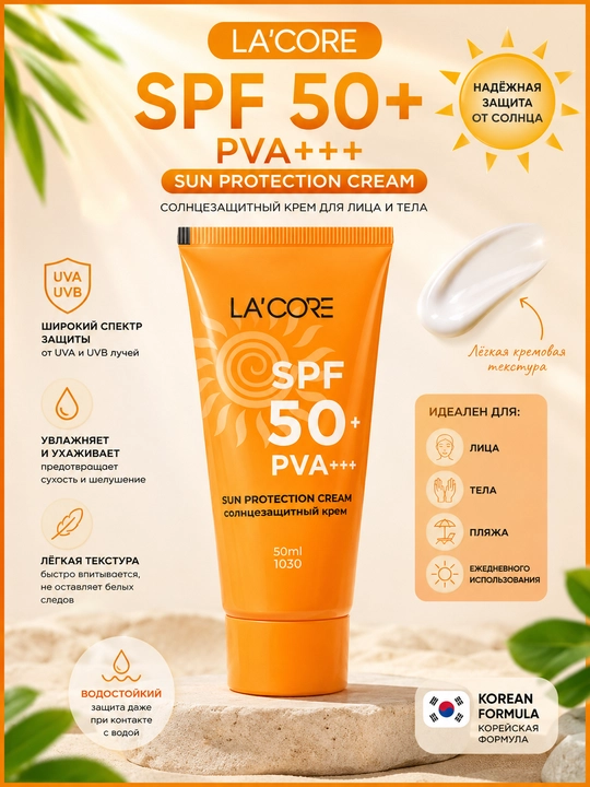 LA’CORE SPF 50+ PVA+++ Sun Protection Cream yuz va tana uchun quyoshdan himoyalovchi krem - 