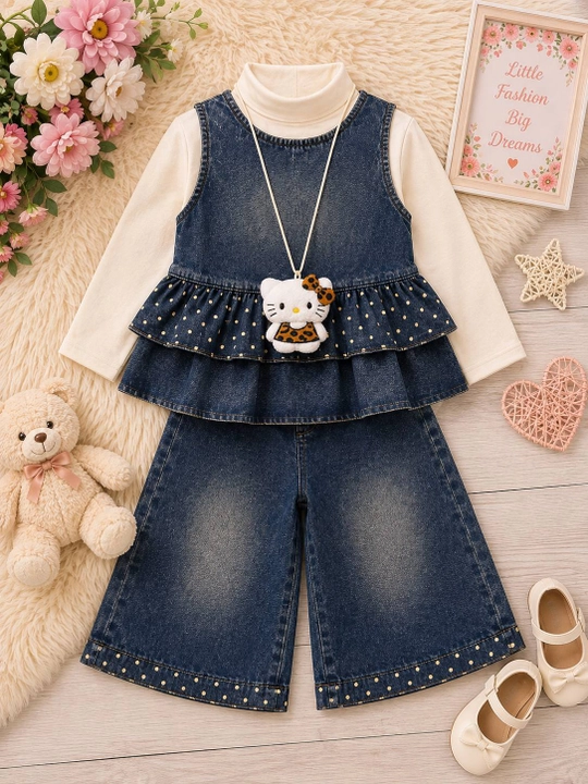 Детский костюм, 2-6 лет, джинсовый комплект, одежда для девочки, деним - 