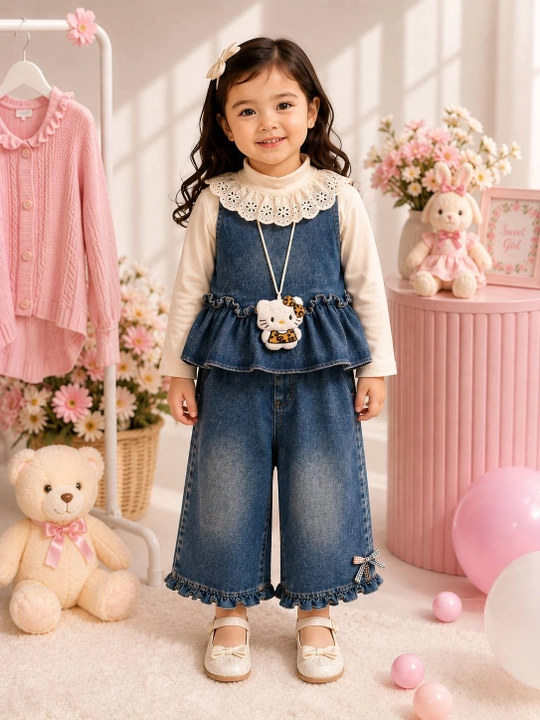 Qizlar kiyimi, 2-6 yosh, jinsi kostyum, qizlar uchun to‘plam, denim kiyim