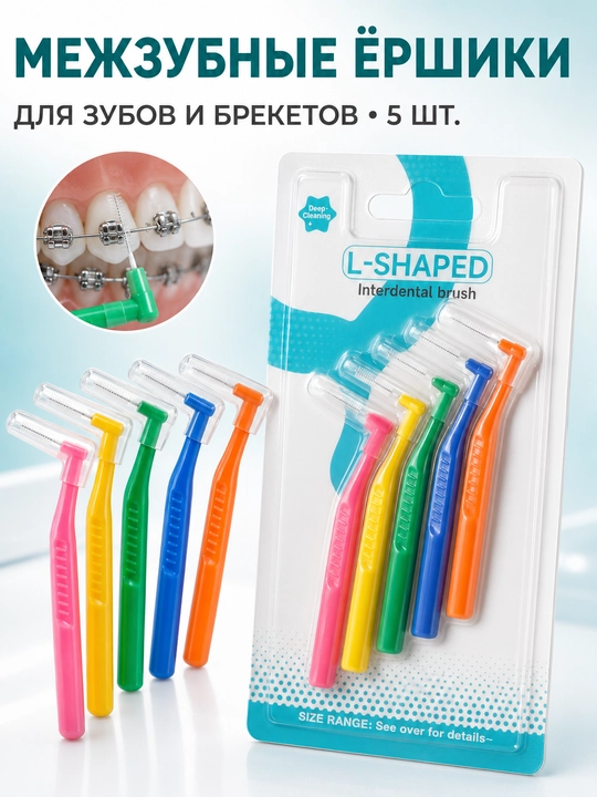 Tishlarni tozalash va breketlar uchun tishlararo yorshiklar,interdental cho‘tkalar, 5 dona