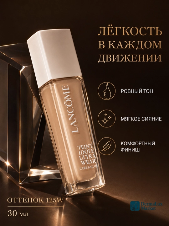 Yengil qoplamali va tabiiy yaltiroq qoplamali Lancôme Teint Idole tonal asosi, 30 ml