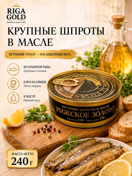 Yog‘dagi yirik shprotlar, kalitli ochiladigan qadoq