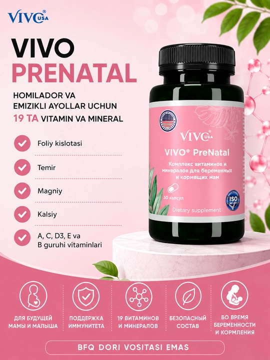 "VIVO PreNATAL" Vitamin-mineral kompleks homilador va emizikli ayollar uchun