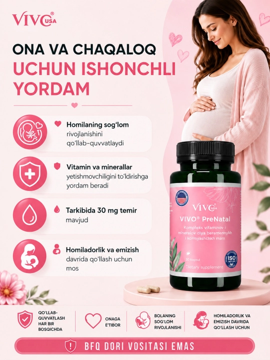 "VIVO PreNATAL" Vitamin-mineral kompleks homilador va emizikli ayollar uchun