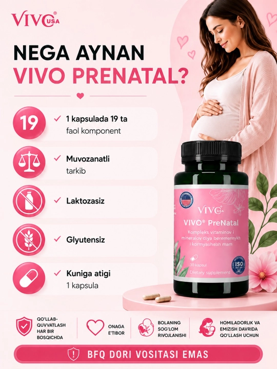 "VIVO PreNATAL" Vitamin-mineral kompleks homilador va emizikli ayollar uchun