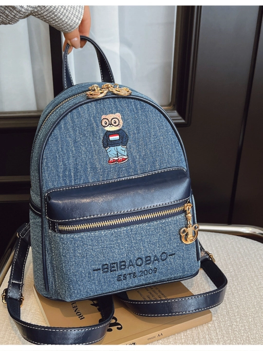 Qizlar uchun ayiqchali kichik denim ryukzak - 