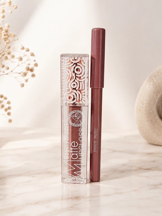 Beauty Model Matte Lip Gloss lab yaltirog‘i va lab qalami to‘plami, 2 dona - 