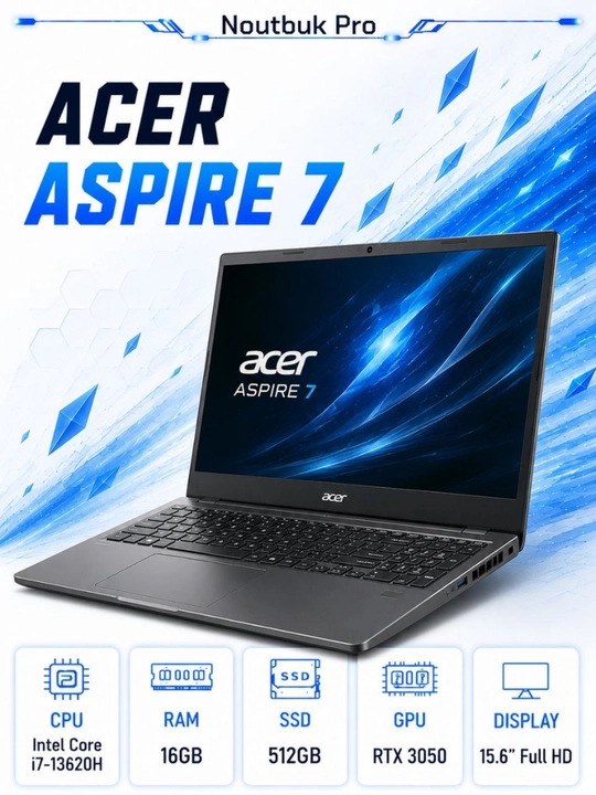 Ноутбук Acer Aspire 7 Intel® Core™ i7-13620H RAM 16GB SSD 512GB RTX™ 3050 15.6″ Full HD - 