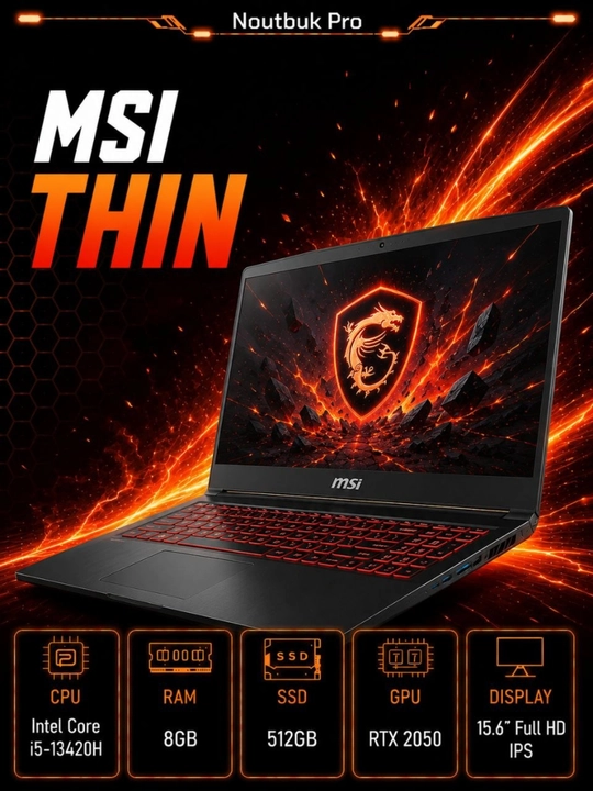 Ноутбук MSI THIN Intel core i5-13420H RAM 8GB SSD 512 GB RTX 2050 - 