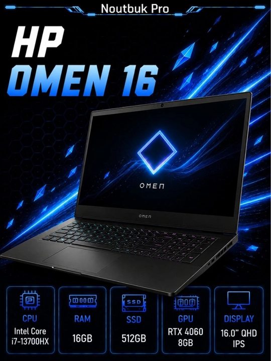 Ноутбук HP OMEN 16 Intel® Core™ i7-13700HX RAM 16GB SSD 512GB RTX™4060 8GB 16.0″ QHD IPS - 