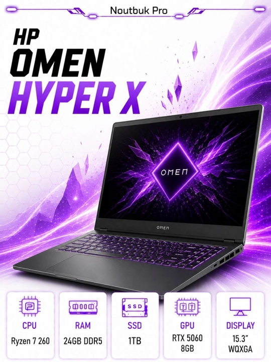 Ноутбук HP Omen Hyper X Ryzen 7-260 RAM 24GB DDR5 SSD 1 TB RTX 5060 8 GB 15.3 WQXGA 180Hz - 