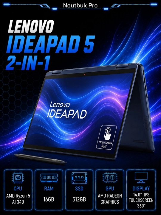 Ноутбук Lenovo IdeaPad 5 2-in-1,AMD Ryzen 5AI 340,16GB,SSD 512GB,14.0 IPS Touchscreen 360° - 