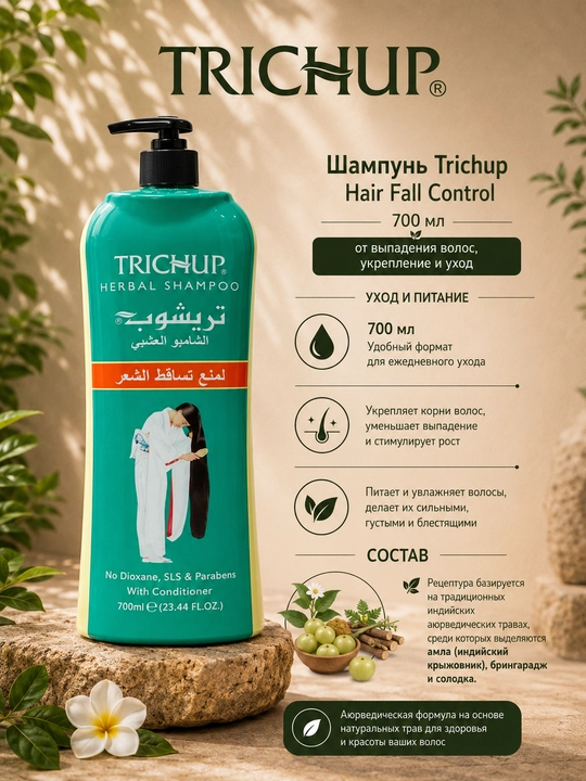 Шампунь Trichup Hair Fall Control, 700 мл — от выпадения волос, укрепление и уход - 