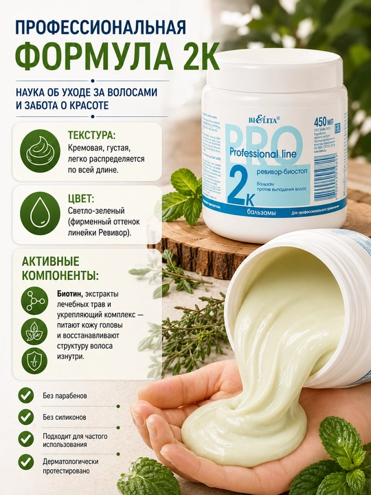 Balzam Bielita Professional Line, Revivor-Biostop soch to'kilishiga qarshi 2K, 450 ml
