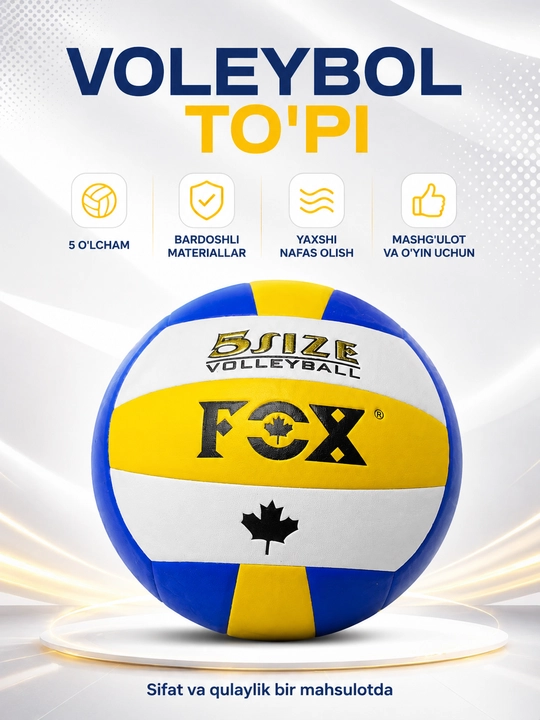 Voleybol to‘pi FCX, 5 o‘lcham, mashg‘ulot va o‘yin uchun, ko‘k sariq oq - 