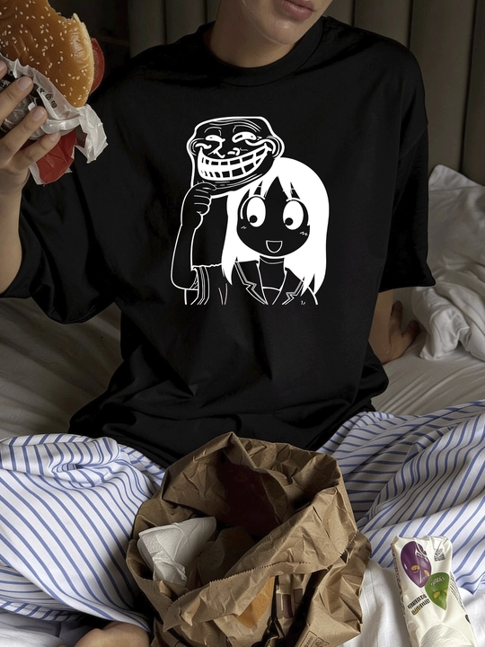 Trollface veb-kor memli MICONIC unisex katta o‘lchamli qora futbolkasi