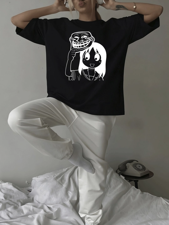Trollface veb-kor memli MICONIC unisex katta o‘lchamli qora futbolkasi