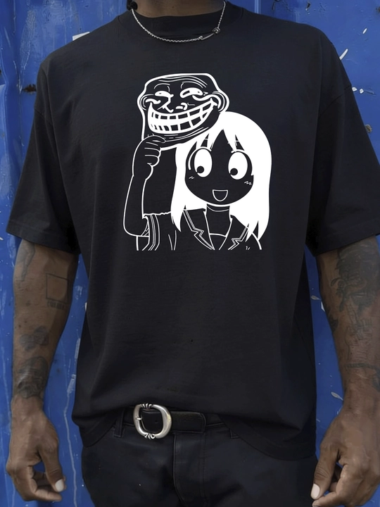 Trollface veb-kor memli MICONIC unisex katta o‘lchamli qora futbolkasi