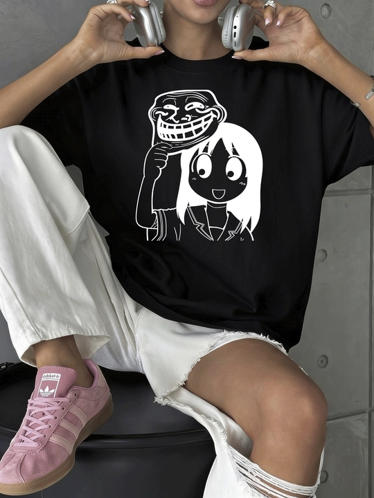 Trollface veb-kor memli MICONIC unisex katta o‘lchamli qora futbolkasi