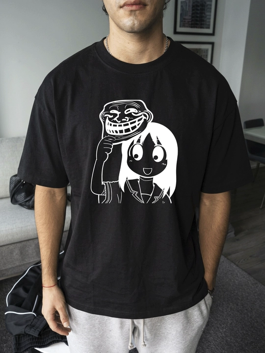Trollface veb-kor memli MICONIC unisex katta o‘lchamli qora futbolkasi