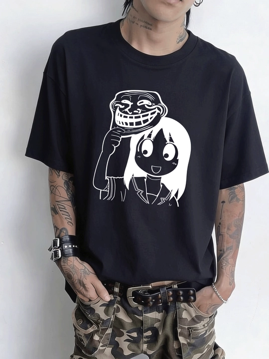 Trollface veb-kor memli MICONIC unisex katta o‘lchamli qora futbolkasi