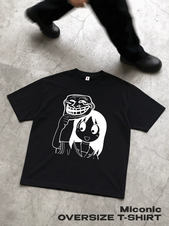 Trollface veb-kor memli MICONIC unisex katta o‘lchamli qora futbolkasi - 