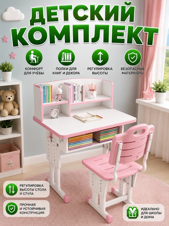 Детская парта, стол для учебы, письменный стол, комплект стол и стул - 