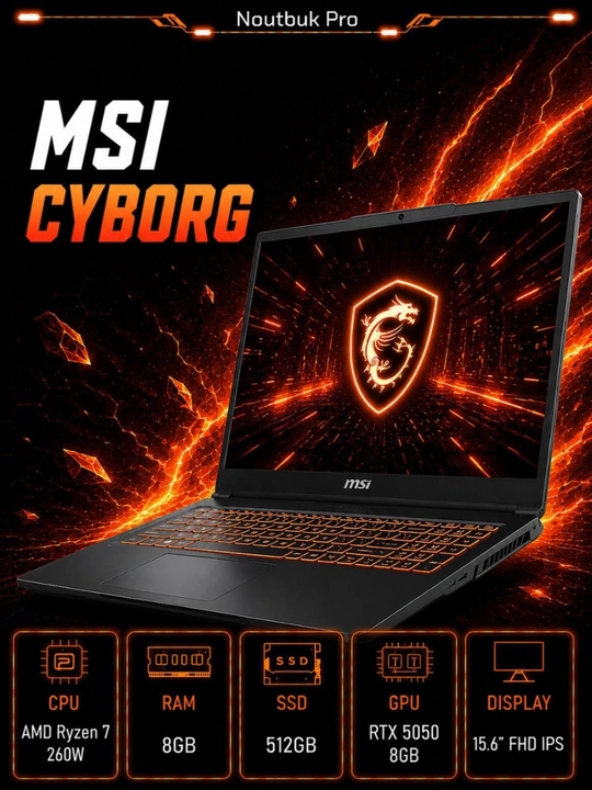 Ноутбук MSI Cyborg AMD Ryzen 7 260W RAM 8GB SSD 512GB RTX 5050 8 GB 15.6" FHD IPS 144Hz - 