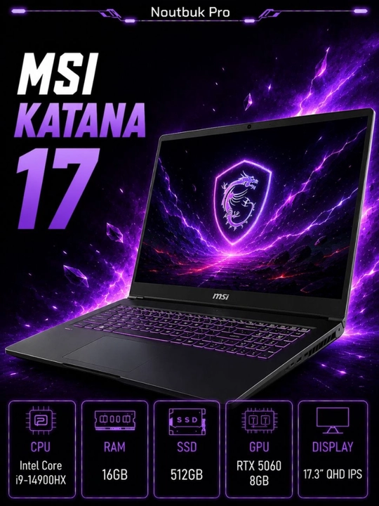 Ноутбук MSI Katana 17 Intel® Core™ i9-14900HX RAM 16GB SSD 512GB RTX™5060 8ГБ 17.3″QHD IPS - 
