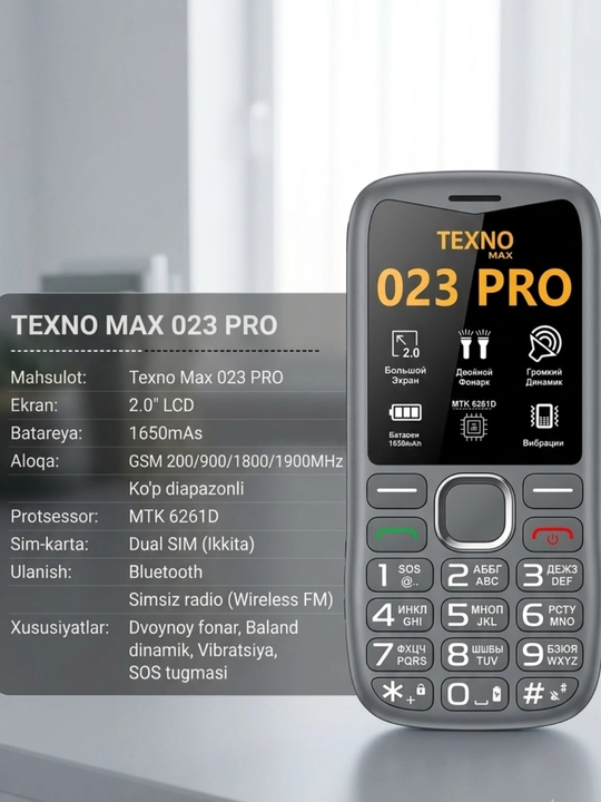 Texno Max 023 PRO tugmali telefon - 
