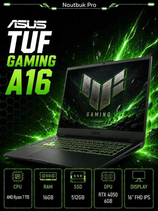 Ноутбук ASUS TUF Gaming A16 AMD Ryzen 7 170 RAM 16GB SSD 512GB RTX 4050 6 GB 16" FHD IPS - 