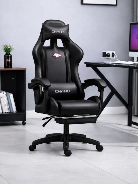 Игровое кресло с подставкой для ног и шейной подушкой, до 120 кг