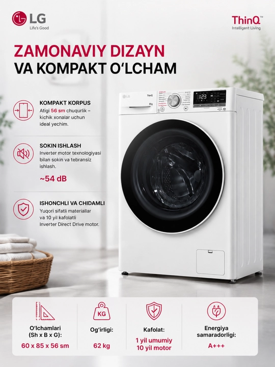 Kir yuvish mashinasi avtomat LG F2V5PS2S // F2V5PS0W 8 kg