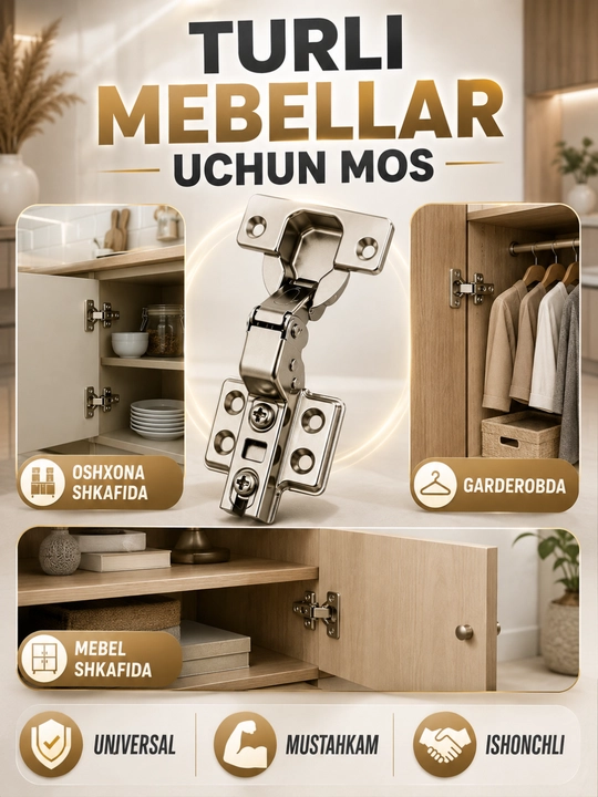 Mebel furniturasi, shkaf eshiklari uchun metall yashirin petlya va sharnir