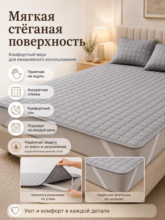 Suv o'tkazmaydigan matras himoyachisi 90×200/180×200 sm, burchak rezinkali