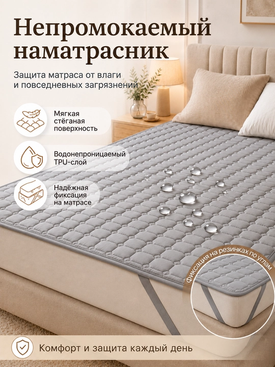 Suv o'tkazmaydigan matras himoyachisi 90×200/180×200 sm, burchak rezinkali