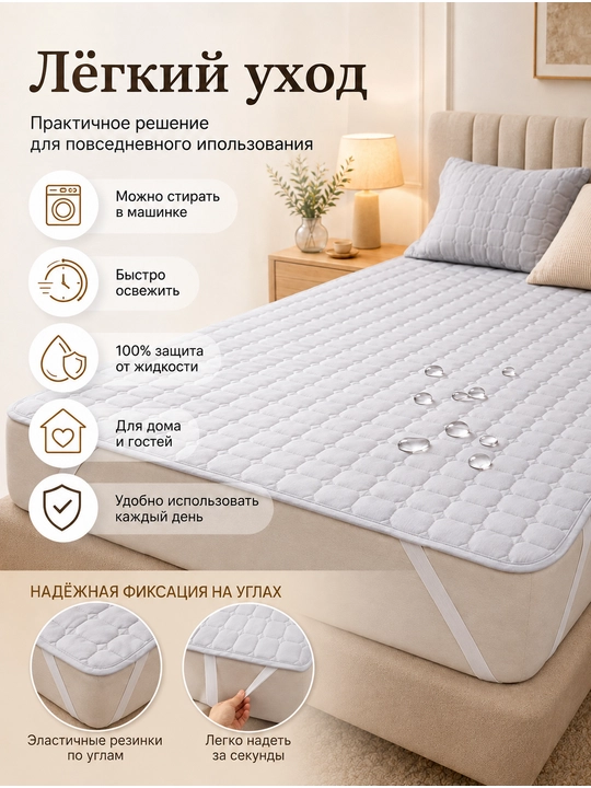 Suv o'tkazmaydigan matras himoyachisi 90×200/180×200 sm, burchak rezinkali