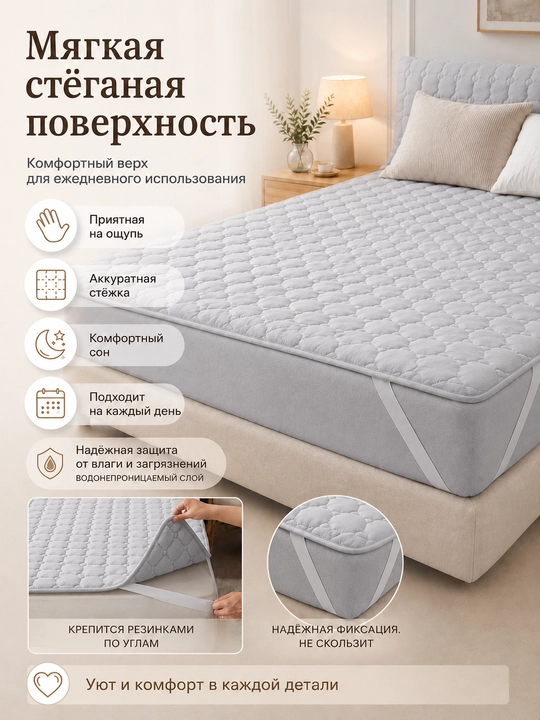 Suv o'tkazmaydigan matras himoyachisi 90×200/180×200 sm, burchak rezinkali