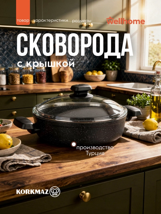 Жаровня KORKMAZ ORNELLA, со стеклянной крышкой - 