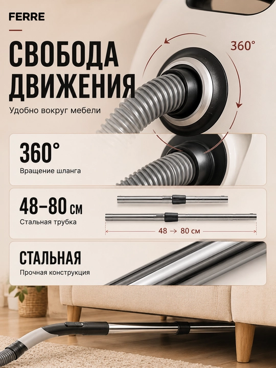 Пылесос Ferre VC-1108C, с HEPA - фильтром, мощность всасывания 450 Вт